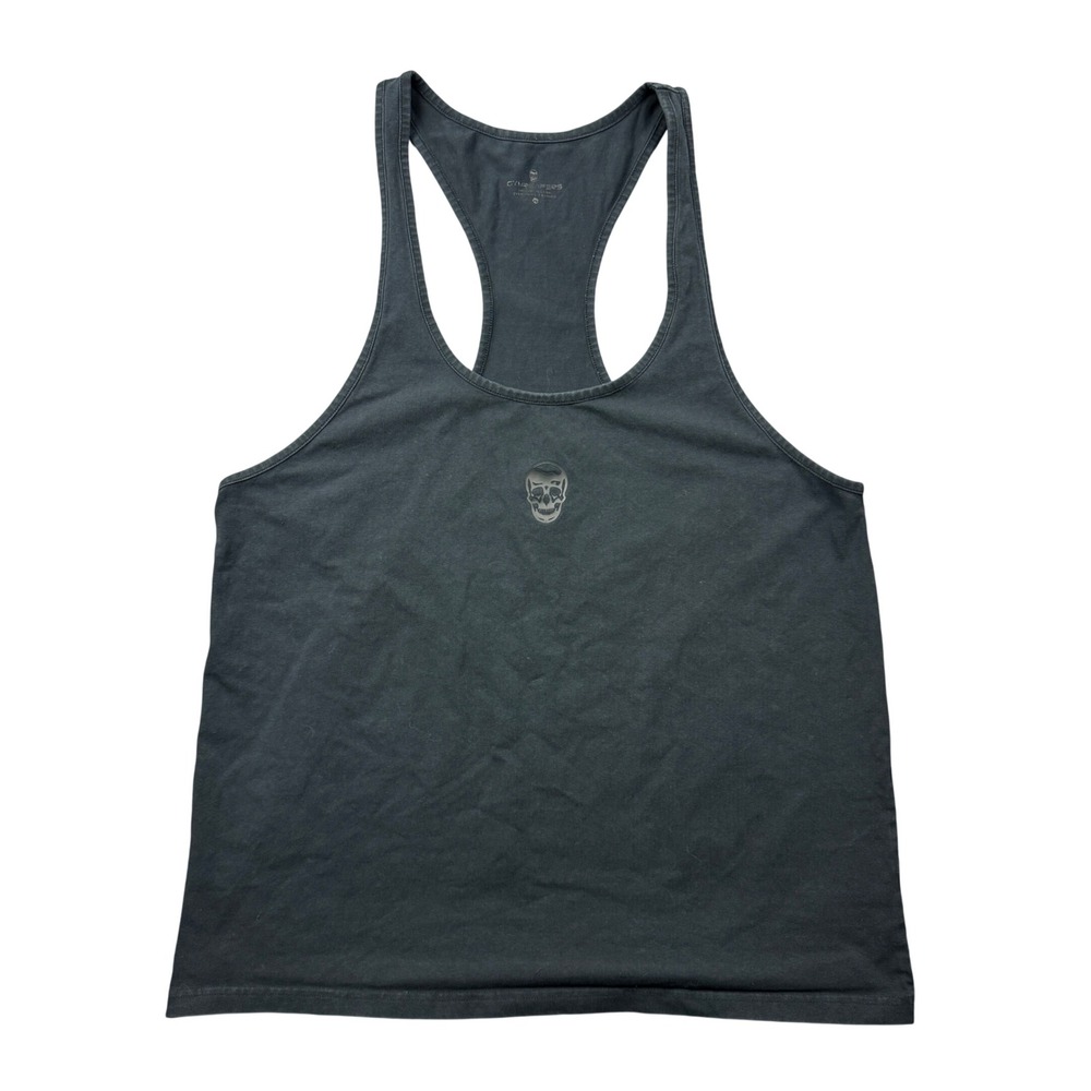 Gymreapers Mens XL Racerback Stringer Tank Top Black Skull Graphic Bodybuilding